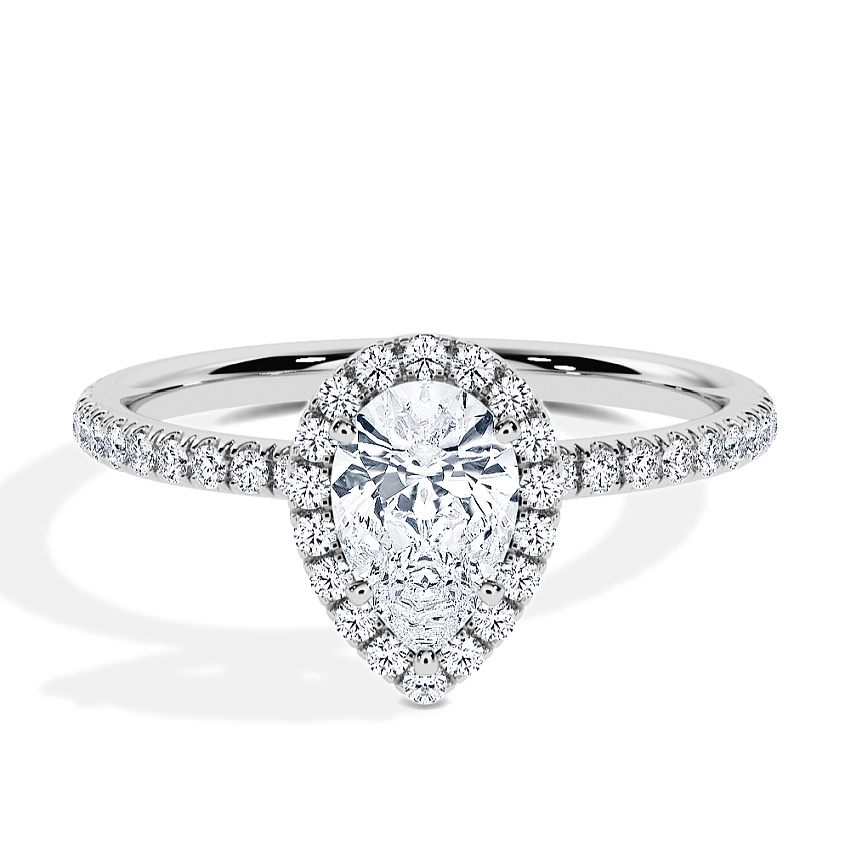 Engagement Ring Platinum - 0.78ct Pear - Model N°3411, Halo, Pavé Engagement Ring Platinum - 0.78ct Pear - Model N°3411, Halo, Pavé