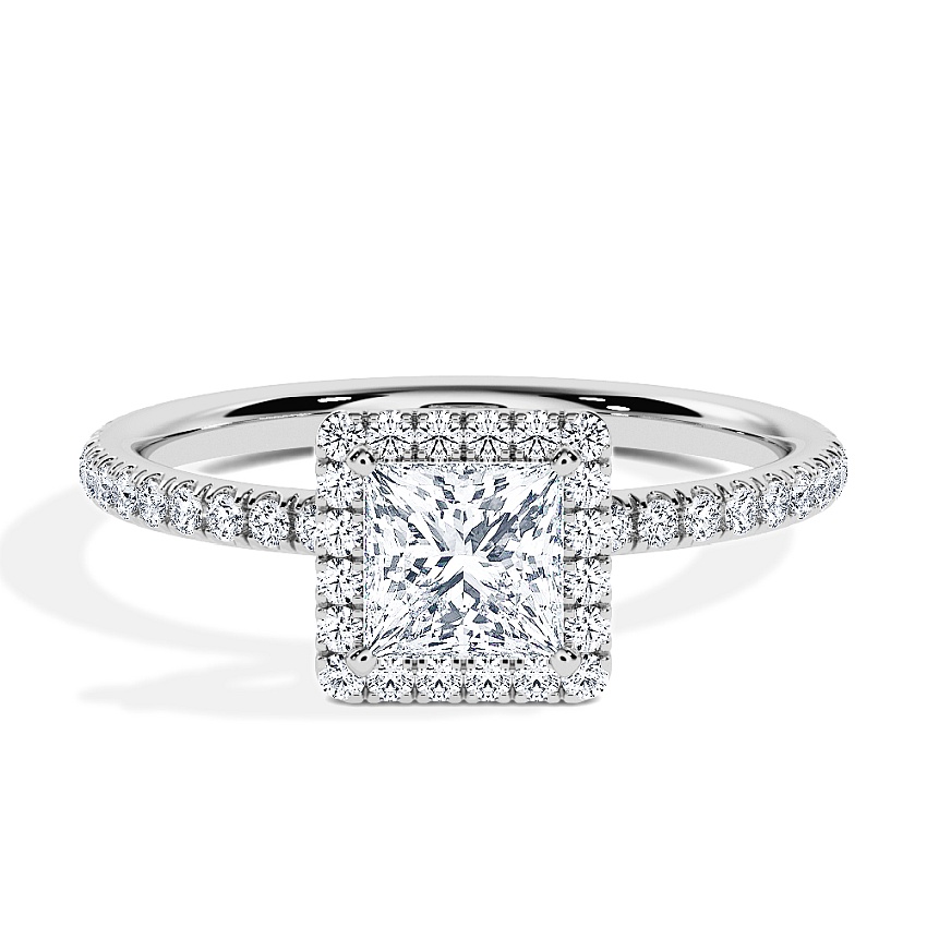 Engagement Ring Platinum - 0.78ct Princess - Model N°3411, Halo, Pavé Engagement Ring Platinum - 0.78ct Princess - Model N°3411, Halo, Pavé